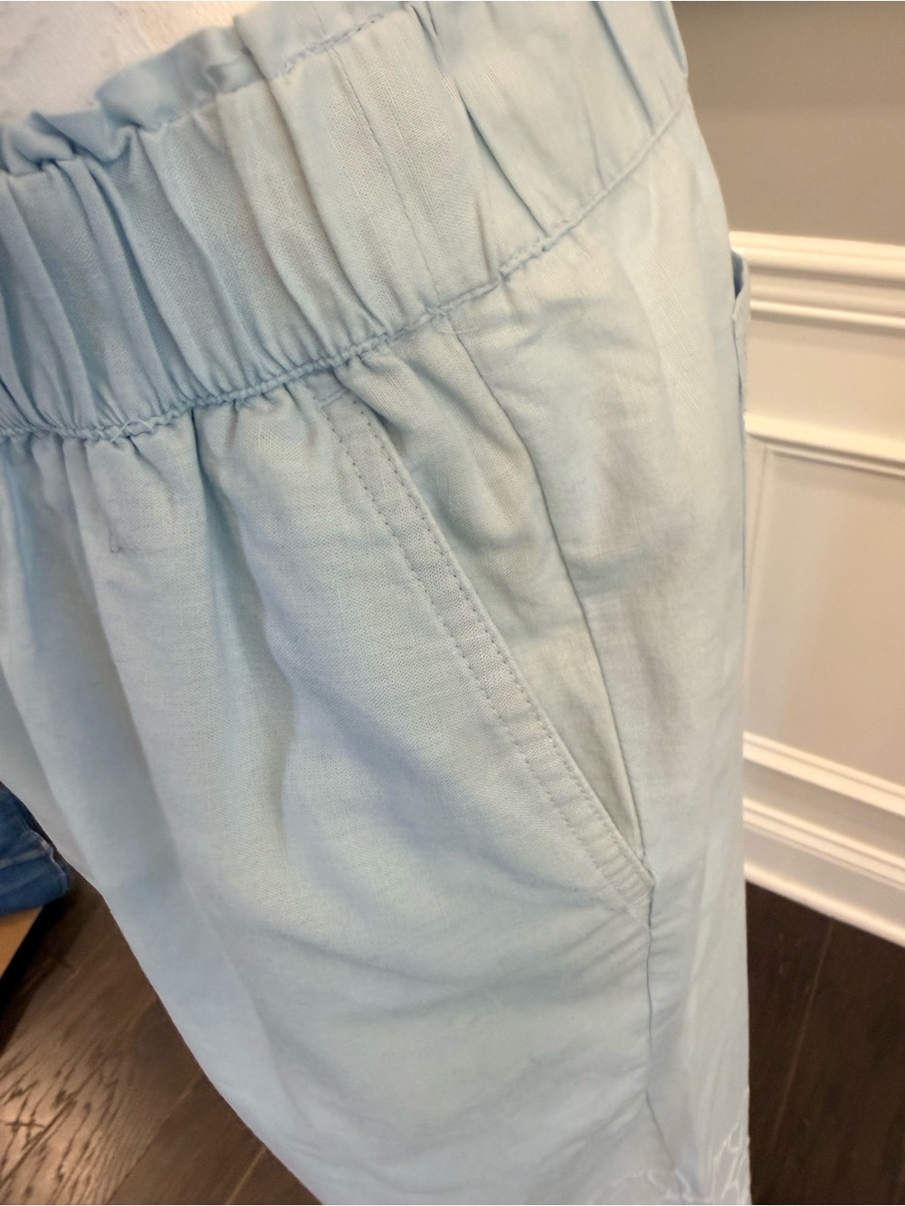 Talbots Petite Light Blue Eyelet Embroidered Linen Blend Crop Pants MP - Picture 6 of 13